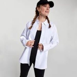 Calia Women's Pure White Cinched Sleeve Button Down Shirt (Sm)